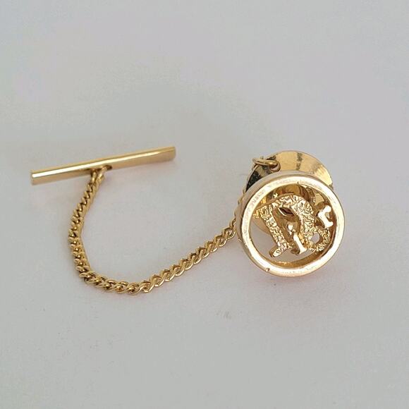 Christian Dior Tie Necktie Pin Clasp Gold Tone Logo Round Vintage Small Logo - Picture 1 of 6